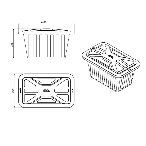 Ванна K 400л с крышкой синяя