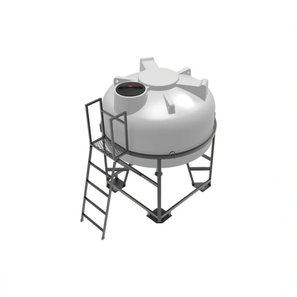 Емкость ЦКТ 3000 л с патрубком 110мм с фланцем под плотность до 1,5 г/см³ белая в обрешетке с лестницей